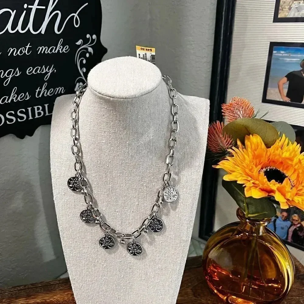 NWT Charter Club Rhodium Silver Charm Necklace #J3